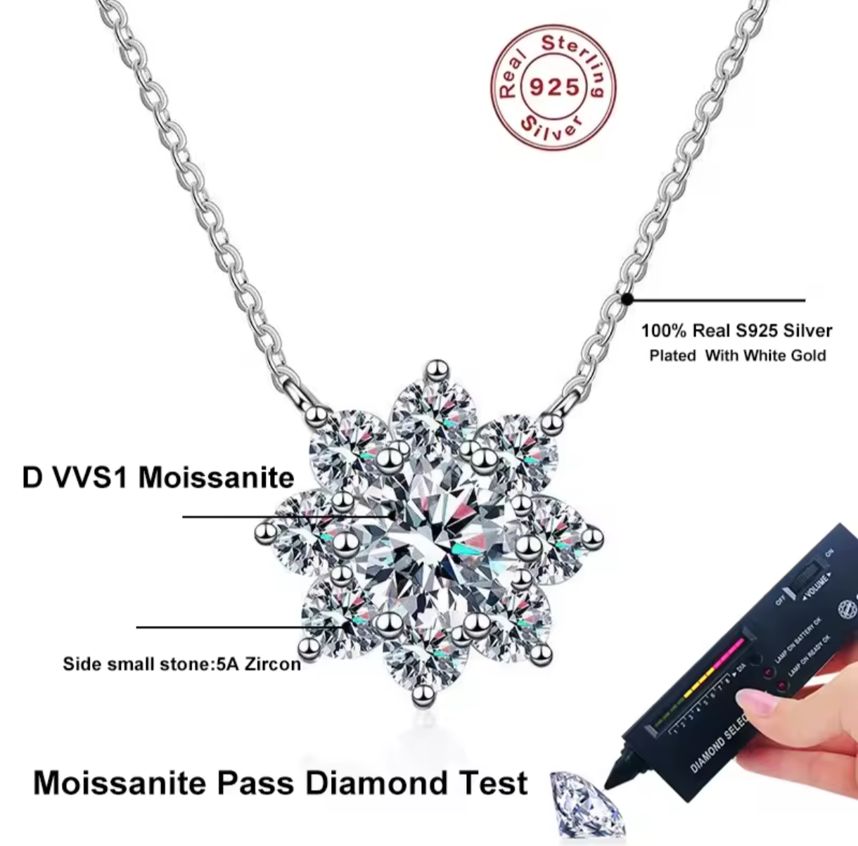 Naszyjnik z moissanitem i cyrkoniami gwiazdka 1ct srebro 925