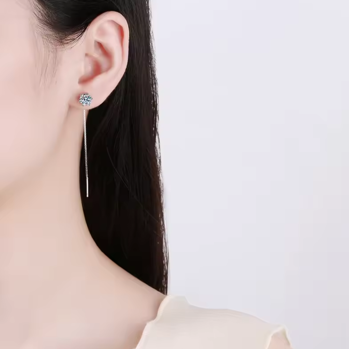 Kolczyki Moissanit 0,5 ct na łańcuszku srebro 925