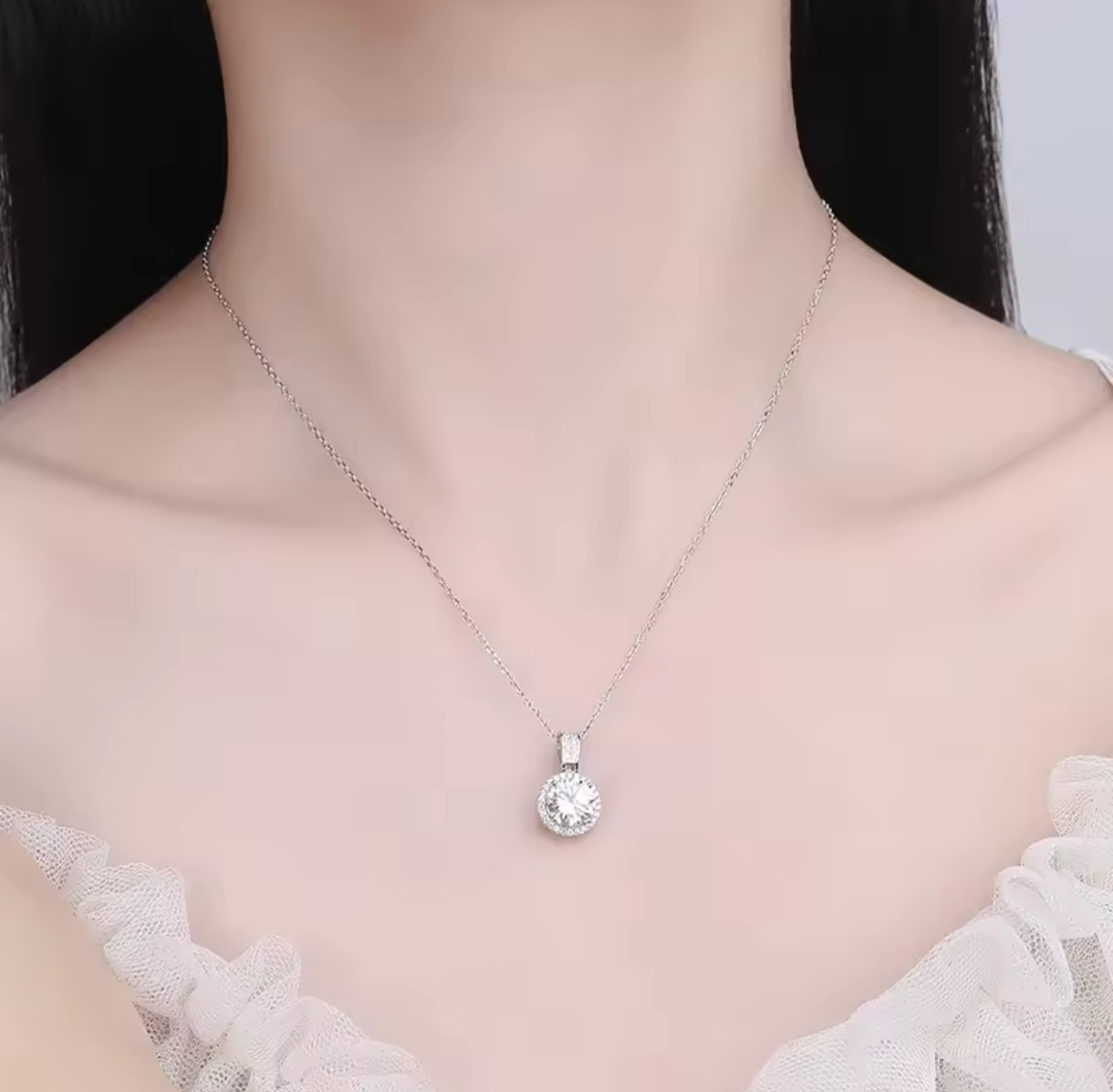 Naszyjnik z moissanitem i cyrkoniami 1ct srebro 925