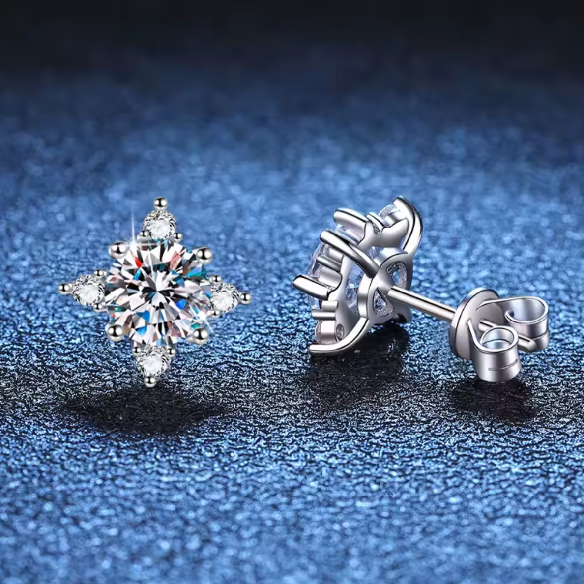 Kolczyki sztyft śnieżynki Moissanite srebro925 0.5ct