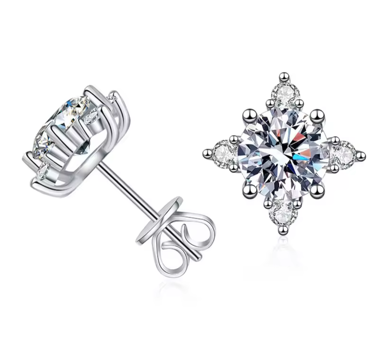 Kolczyki sztyft śnieżynki Moissanite srebro925 0.5ct