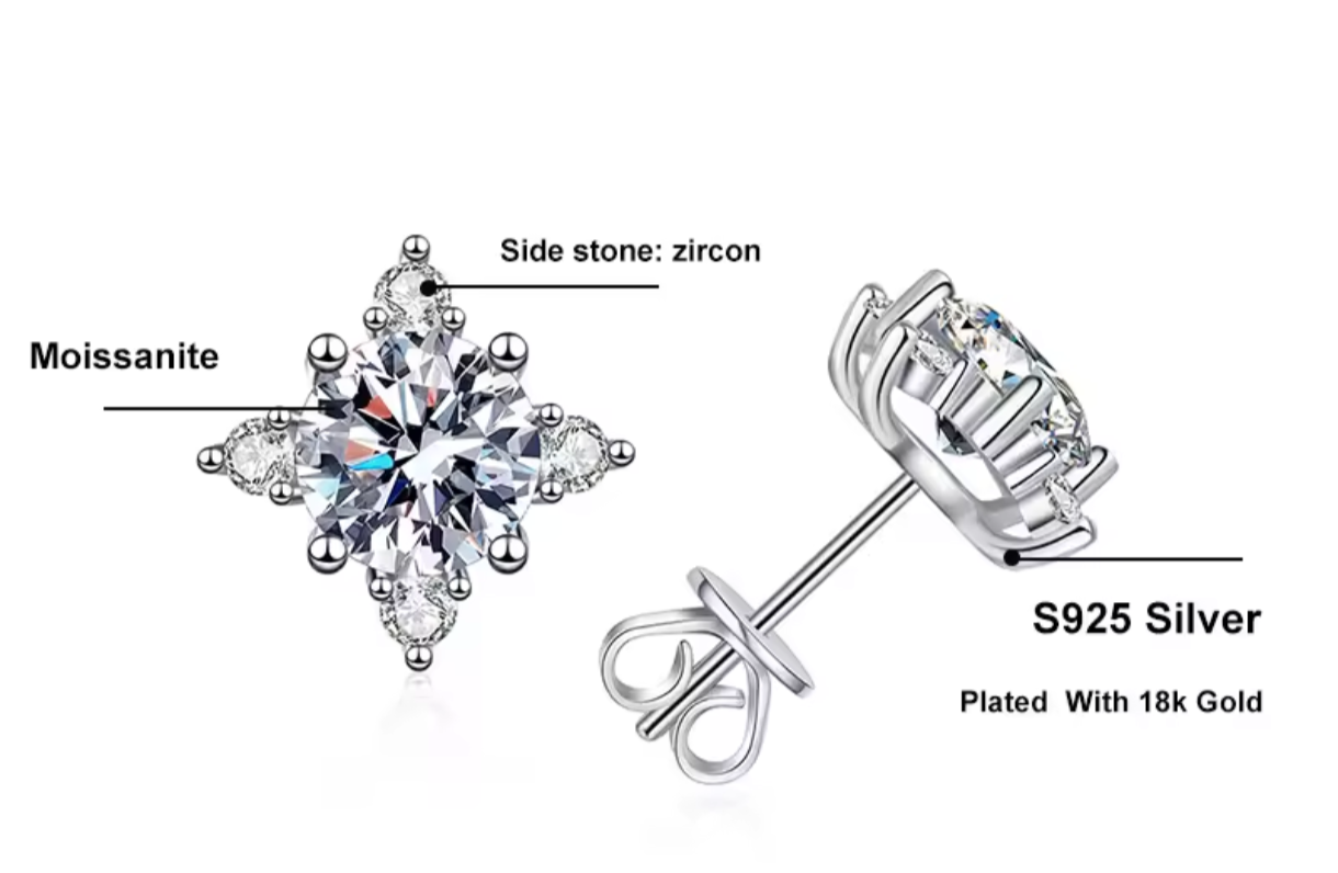 Kolczyki sztyft śnieżynki Moissanite srebro925 0.5ct