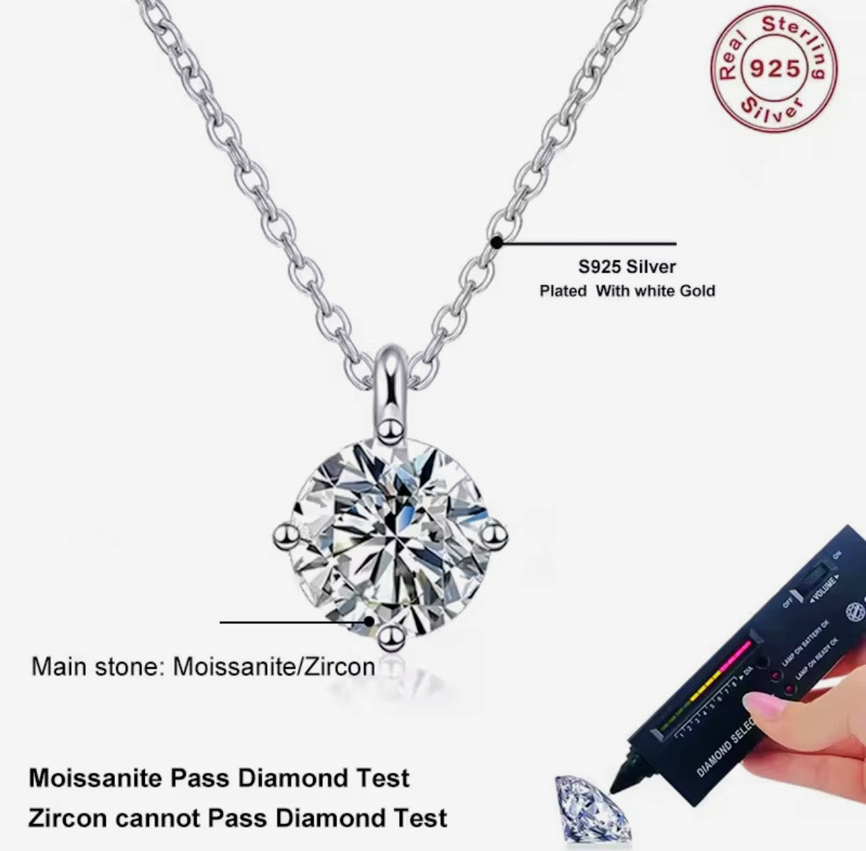 Naszyjnik z moissanitem 1ct srebro 925