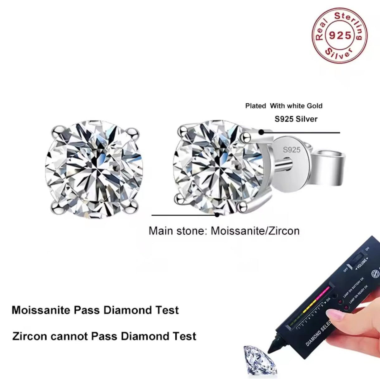 Kolczyki Moissanit srebro 925 0.5ct