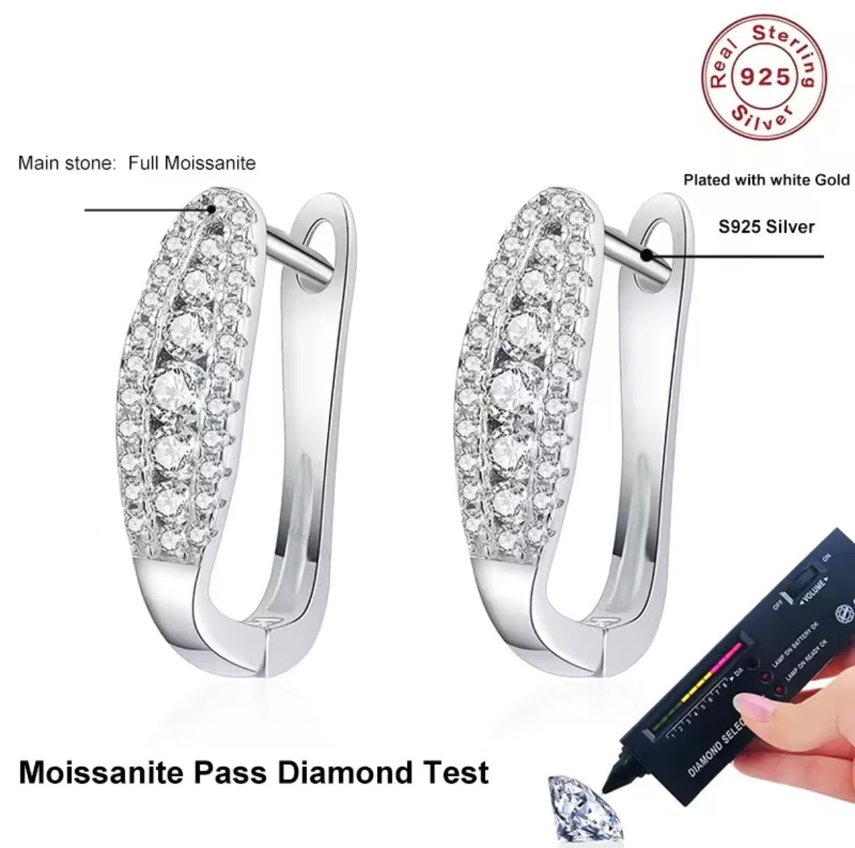 Kolczyki Moissanit srebro 925